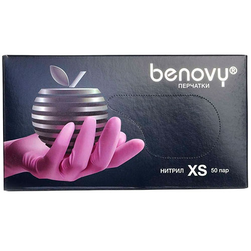 Перчатки нитриловые Benovy / Бенови розовые (ХS, 50 пар)
