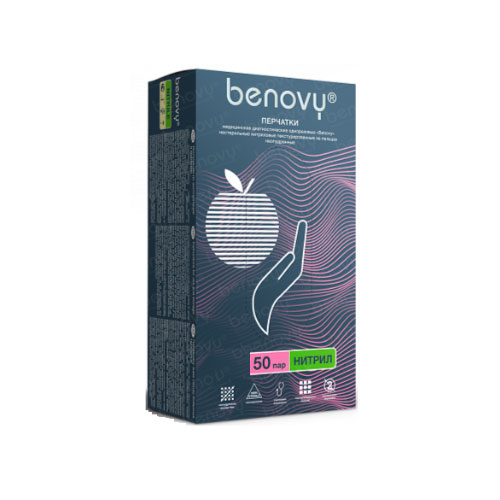Перчатки нитриловые Benovy / Бенови розовые (M, 50 пар)