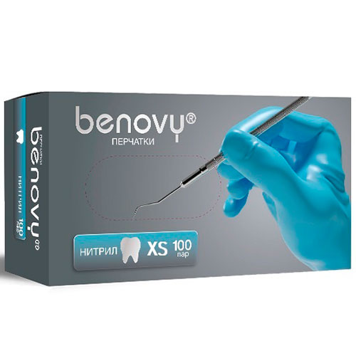 Перчатки нитриловые Benovy / Бенови тонкие голубые (XS, 100 пар)
