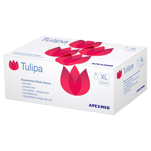 Перчатки нитриловые смотровые Tulipa синие M (50 пар) Apexmed