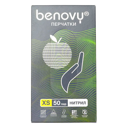 Перчатки нитриловые Benovy / Бенови зеленые (ХS, 50 пар)