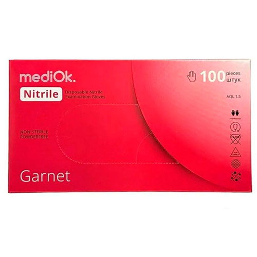 Перчатки нитриловые MediOk Garnet красные (L, 50 пар) AMPri