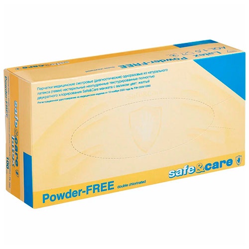 Перчатки смотровые латексные двойного хлорирования (XL, 45 пар) Safe&Care