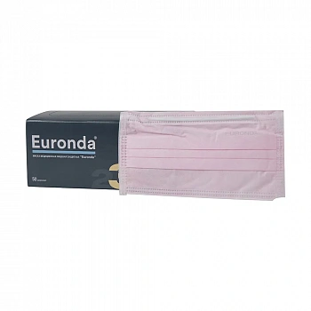 Маски защита 3 трехслойные розовые (50 шт) Euronda