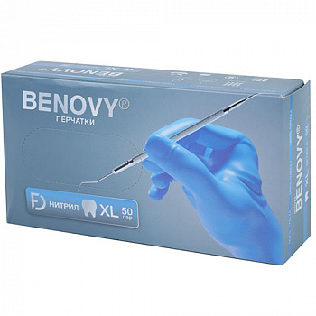 Перчатки нитриловые Benovy / Бенови тонкие голубые (XL, 50 пар)