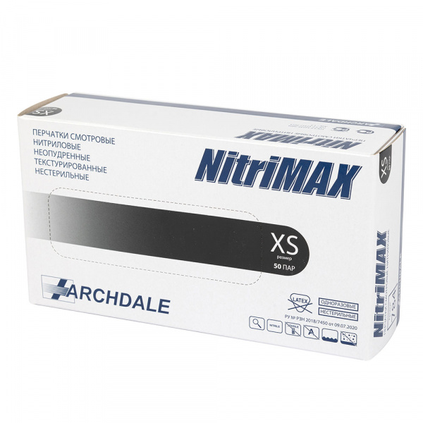 Перчатки нитриловые NitriMAX / Нитримакс черные 4,0 г (XS, 50 пар) Archdale