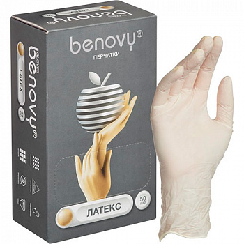 Перчатки латексные Benovy / Бенови цвет натуральный (размер S, 50 пар)