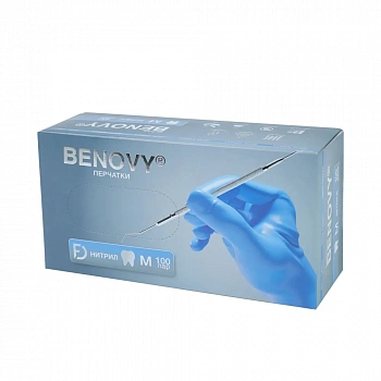Перчатки нитриловые Benovy / Бенови тонкие голубые (M, 100 пар)