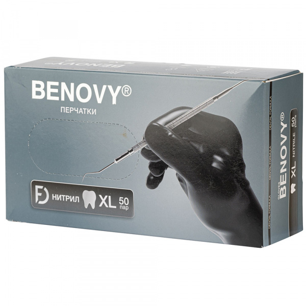 Перчатки нитриловые Benovy / Бенови черные (XL, 50 пар)