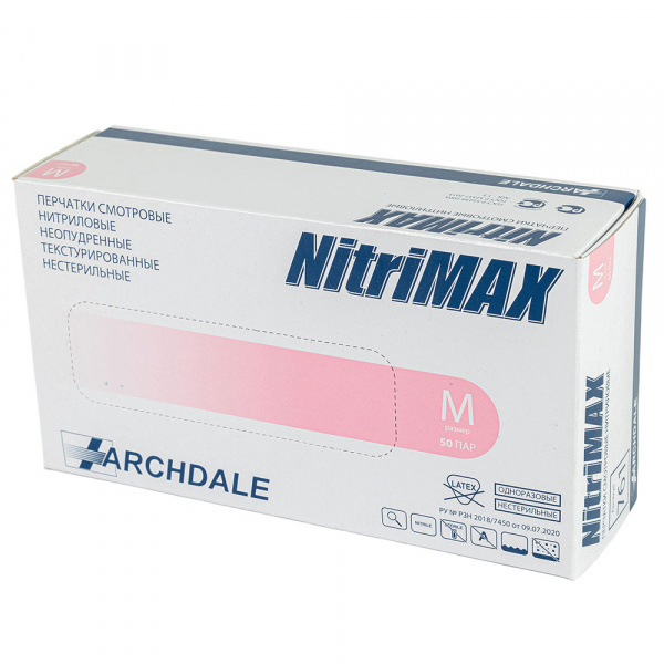 Перчатки нитриловые NitriMAX / Нитримакс розовые 3.5 г (M, 50 пар) Archdale