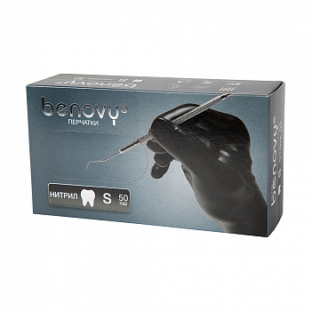 Перчатки нитриловые Benovy / Бенови черные (S, 50 пар)